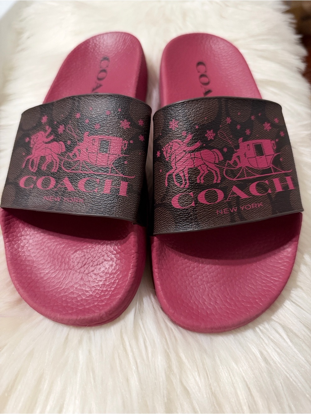 Coach Pink Logo-Print brown monogram Slide Sandals